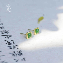 Besleeves -- natural and field jade beware jade bean tinting with 925 pure silver jade earrings earrings with a minimalist ear decoration