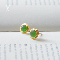To the sun -- natural and field jade jade circular earrings 925 pure silver plated 18k gold earrings minimalist pop earrings