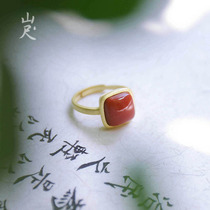 Tong Xuan -- natural South red agate ring 925 pure silver jade adjustable ring brief Fashion Classic Retro