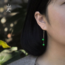 Such as the wind 丨 jade jade drop earrings 18k gold hypoallergenic temperament stud earrings tassel ear line earrings earrings long section