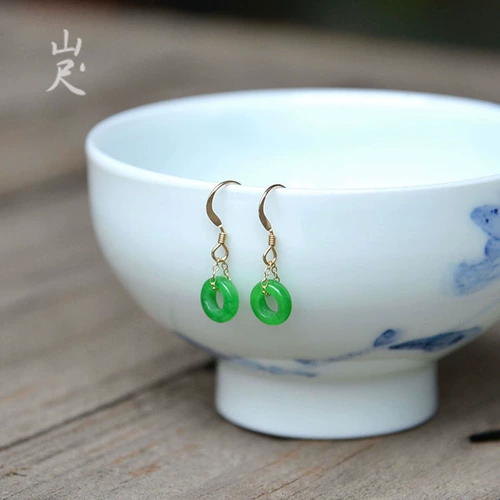 山尺 Изумрудные серьги из нефрита, зеленые бусины, китайский стиль