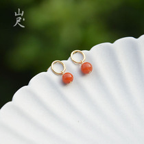 Cai Wei pure natural south red agate jade Cinnabar evil spirit transport Year of Life 18k gold drop earrings stud earrings