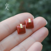 Like -- natural South red Manau ear nail square pure silver ear ring red earrings Chinese New Year Chinese New Year