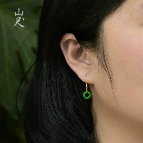 山尺 Изумрудные серьги из нефрита, зеленые бусины, китайский стиль