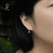River 丨 pure natural A goods Hetian jade jasper jade earrings stud earrings earrings ear ornaments ear hook vintage 18k gold