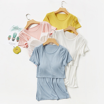 Nursing top Summer out fashion dress with chest pad Short sleeve feeding month clothes Pregnant women postpartum modal pajamas