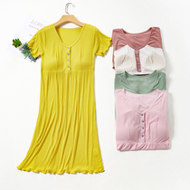 Nursing night dress Summer thin Modell breast pad feeding dress Loose short-sleeved maternity pajamas during pregnancy