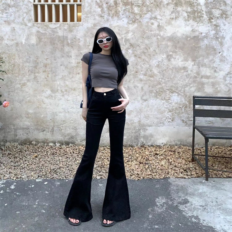 High-Waisted Slimming Flared Pants, Bootcut Pants, 2026 New Spring Slim-Fit Retro Stretch Denim Pants, Black Long Pants