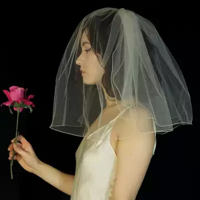 Bridal veil Korean double-layer plain yarn covering short version wedding veil travel veil simple puffy wedding headdress