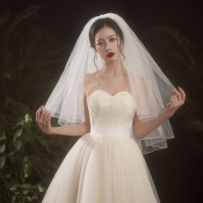 Bridal veil double-layer cover short Korean-style plain veil wedding veil photo studio photo headwear accessories fluffy