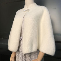 Bride wedding dress woolen shawl autumn winter wedding white outside cheongsam woolen shawl evening dress warm cloak coat