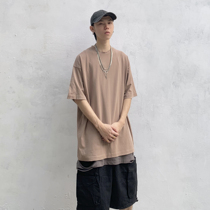 Gangsta GOFB high street niche design mens solid color perforated short sleeve lazy retro loose 2020 tide brand T-shirt