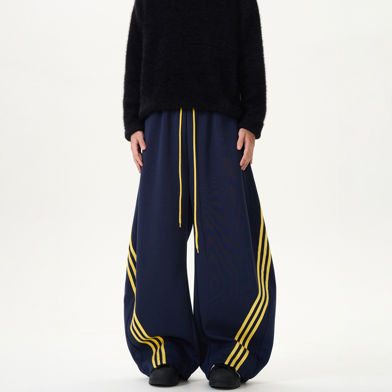 Kisko American Retro Striped Design Drapey Scimitar Sweatpants Unisex Trendy Brand Sports Loose Drawstring Casual Pants