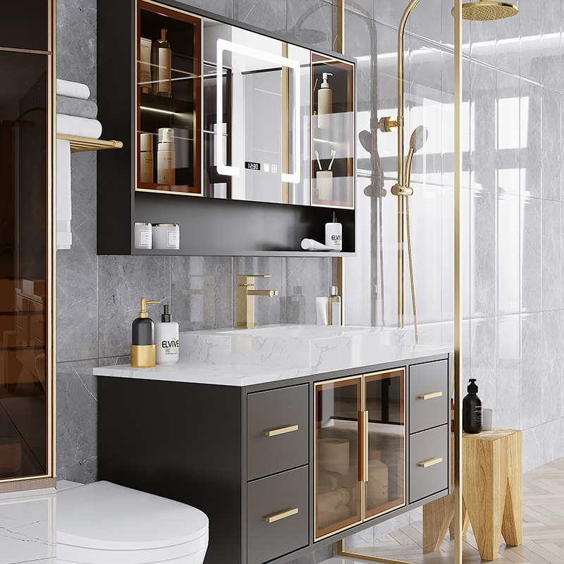 Nordic marble bathroom cabinet combination set modern smart washbasin toilet slab wash basin