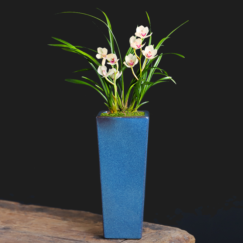 Purple sand vase ceramic square creative living room home American decoration simple high tube big old pile extra large flower pot