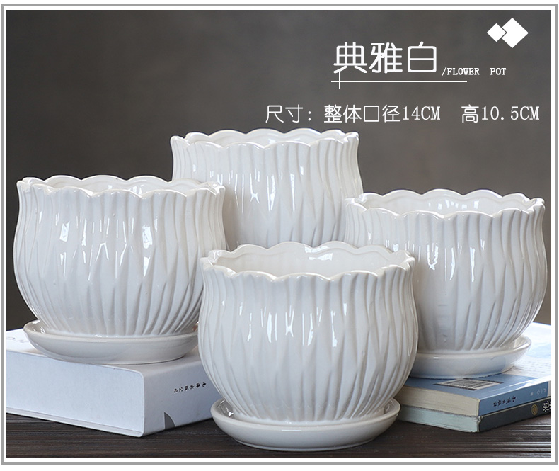 Flowerpot ceramics with tray was special offer a clearance of the creative move contracted white large wholesale Flowerpot more than other meat