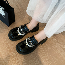 Thick Bottoms Lefu Shoes Women 2021 New Genuine Leather Round Head Single Shoes Pearl Chain Nail Shoes 100 hitch a small leather shoe wave