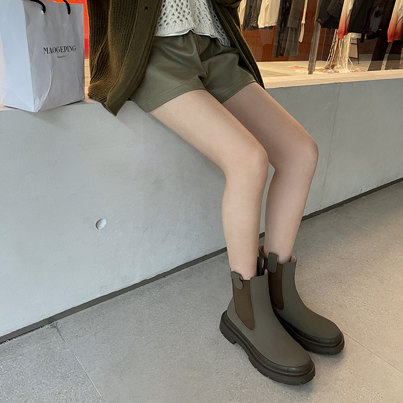 Exploits small short boots Women 2021 New round elastic slim skinny boots Green small crowd 100 hitch Inn Wind Martin boots