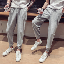 Pants mens spring and Autumn season 2020 new drawstring pants Korean version of the trend gray sweatpants mens casual loose sweatpants