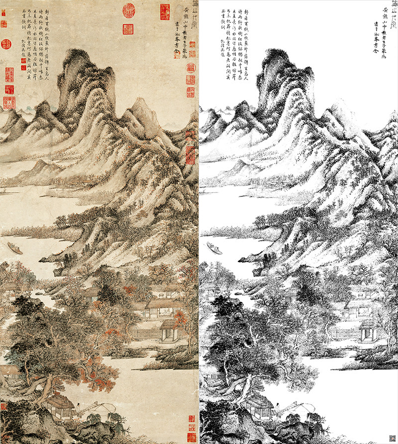 宋李成寒林平野图古画学习临摹底稿国画山水画客厅书房高清装饰画-淘宝