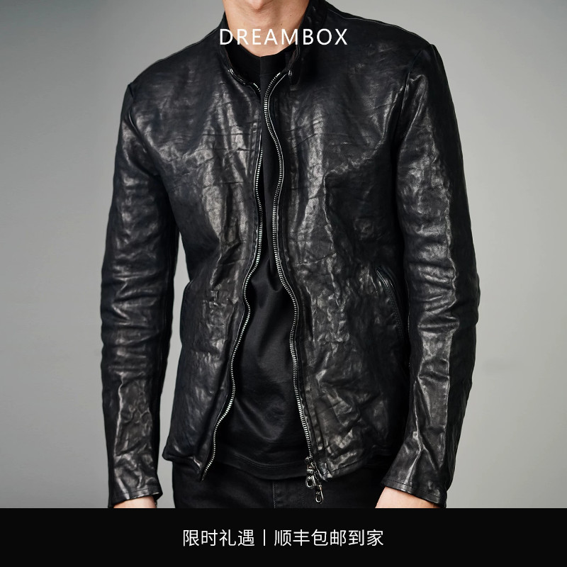 Dreambox Junbo Swiss Riri Zipper Slim-Fit Leather Jacket Washed Horsehide Vintage Biker Style Leather Jacket Coat Dreambox Junbo Swiss Riri Zipper Slim-Fit Leather Jacket Washed Horsehide Vintage Biker Style Leather Jacket Coat