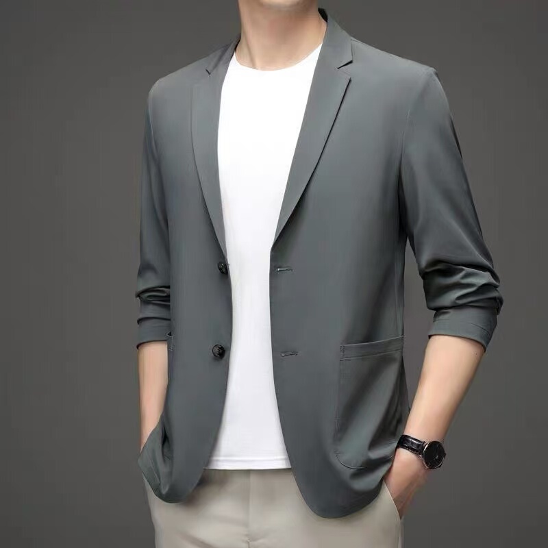 Clearance Sale: Ice Silk Suit for Men, Summer Casual Non-Iron Suit Jacket, Fashionable Lightweight Single Suit, Light Luxury Top