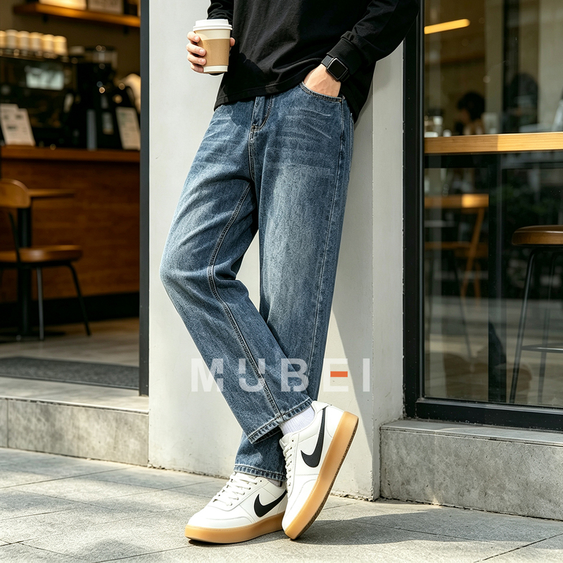 Autumn and Winter Men's Jeans 2026 New Trendy High-End Cropped Pants for Petite Men, Height-Enhancing Tapered Loose Pants