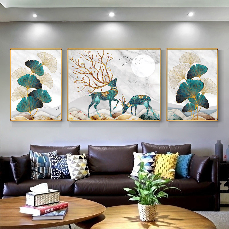 Printed cross stitch 2021 new embroidery living room simple modern large atmosphere triple elk own line embroidery handmade