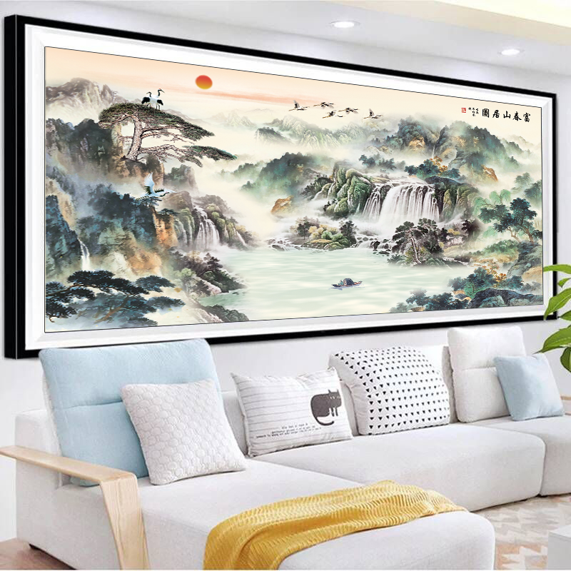 Mona Lisa Cross embroidered 2021 line embroidered new living room sharp atmosphere landscape landscape painting flowing water raw and full embroidery