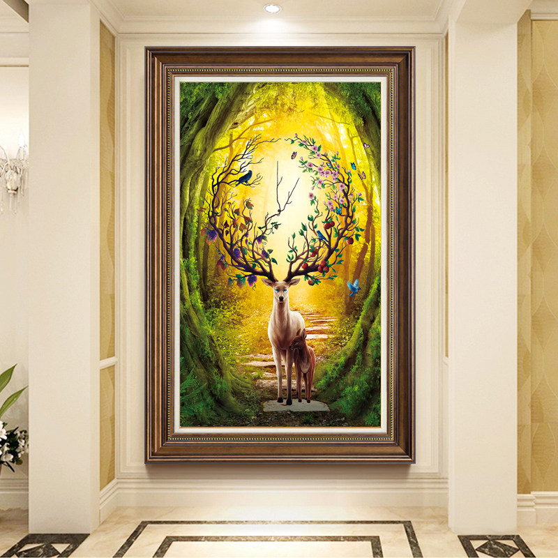 Printed 2020 new living room Cross embroidered thread embroidered brief modern hair and deer scenic vertical version Xuan Guan is greatly full of show