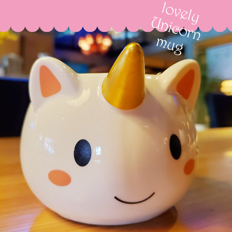 Unicorn cute cup girl ceramic cup trend personality simple cup Japanese cartoon milk mug with spoon