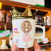 Retro creative hipster mug Mori goddess crown ceramic cup coffee cup with lid spoon student water Cup