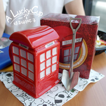 British Puckator phone booth mug personality with lid spoon painted vintage creative coffee cup for friends gift
