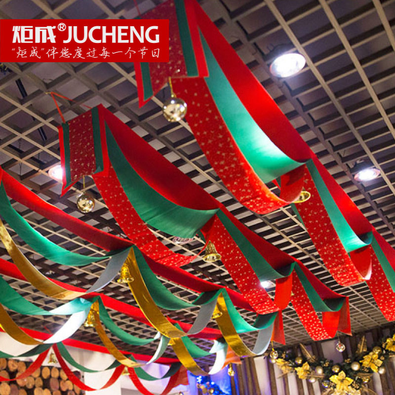 Christmas decorations, wavy flags, ribbons, strips, hanging ceilings, flags, flags, flags, flowers