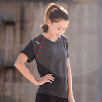  Large size fitness clothes female fat mm200 kg loose quick-drying short-sleeved sports T-shirt plus fat net red thin yoga top