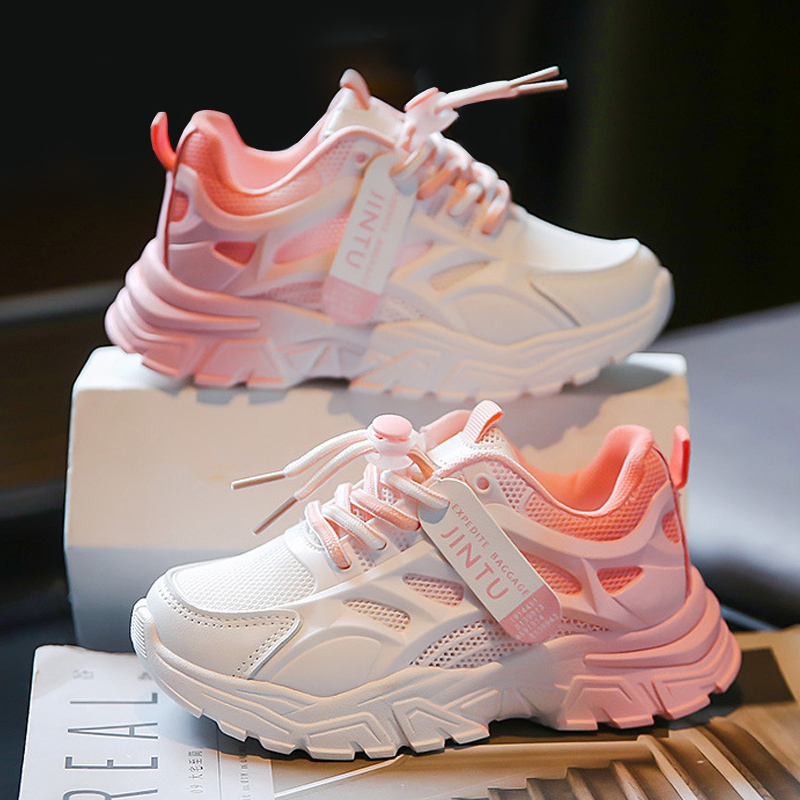 Children's Shoes, Girls' Sports Shoes, 25 New Models, Breathable and Lightweight Kidsren's Mesh Shoes, Girls' Autumn and Winter Gradient White Shoes for Middle and Large Kidsren