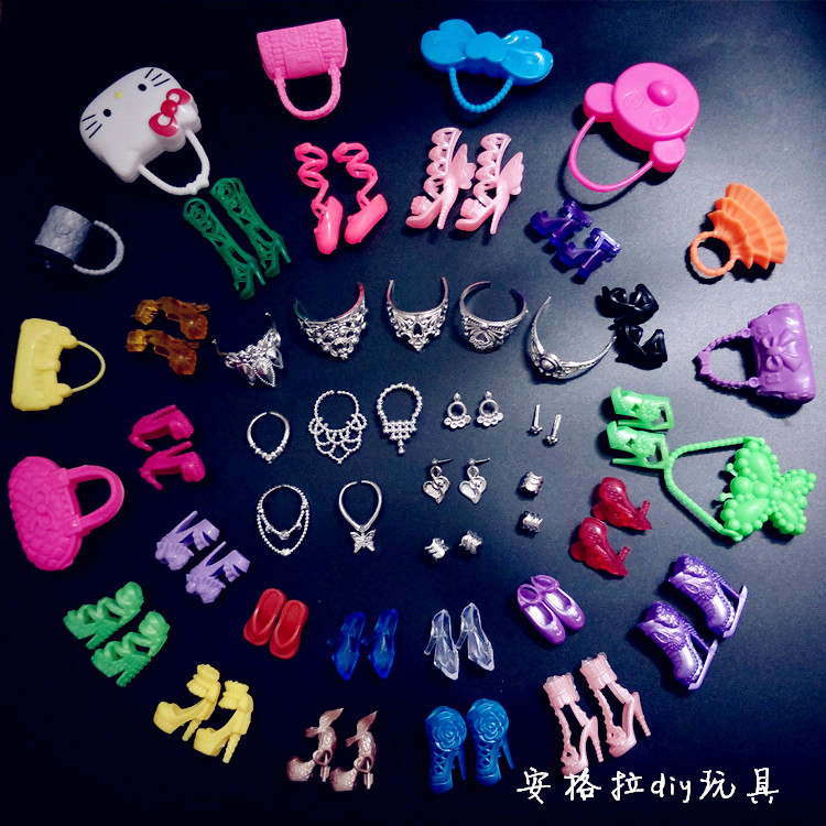Búp bê barbie giày tinh thể giày phẳng giày túi ly hợp túi vương miện vòng cổ vòng tay bông tai phụ kiện đồ trang sức em bé búp bê