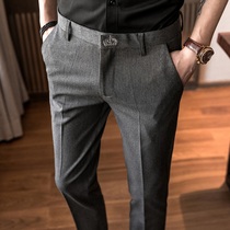 Summer drop sense black small trousers Mens trend trousers Business casual pants mens slim solid color suit suit pants