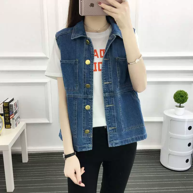 Nhật Bản và Hàn Quốc zaccu2020 mùa xuân mới denim lỏng kích thước lớn MM béo vest vest Áo nhỏ nữ Hàn Quốc - Áo vest