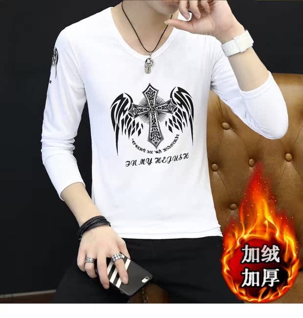 Cộng với áo thun nhung dài tay nam 18 thiếu niên 14 dày 16 tuổi học sinh trung học cơ sở mùa đông đồ lót nhiệt mùa thu quần áo thủy triều áo thun unisex