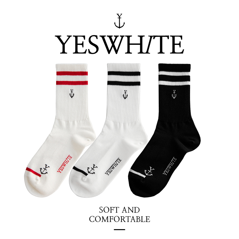 Yeswhite Original Minimalist Basic Style Versatile Sports Outdoor Style Logo Trendy Socks Knitted Combed Cotton/015