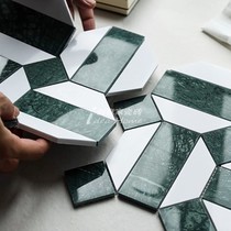 Dark green white marble mosaic stone parquet wall and floor tiles anti-slip floor tiles hotel villa bathroom kitchen