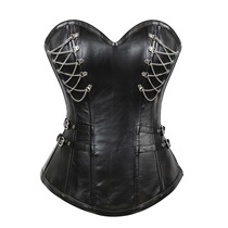 Motorcycle gothic zipper leather steel bone palace body shaping corset performance clothing corset top punk style bra