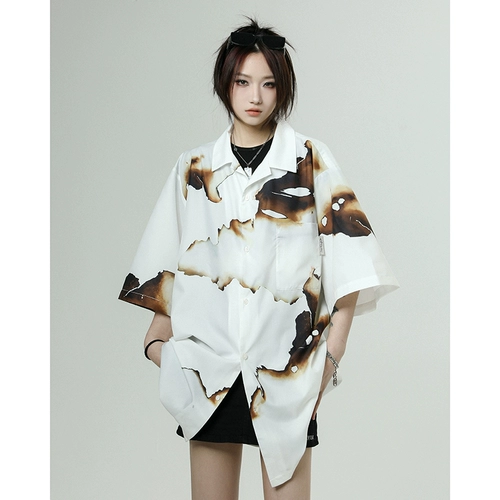 Шелковая рубашка, шифоновая куртка, короткий рукав, свободный крой