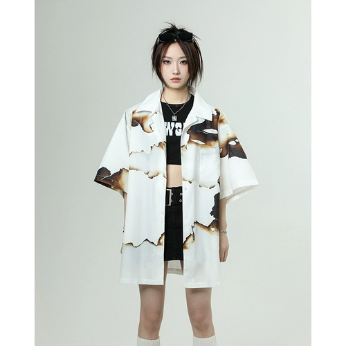 Шелковая рубашка, шифоновая куртка, короткий рукав, свободный крой