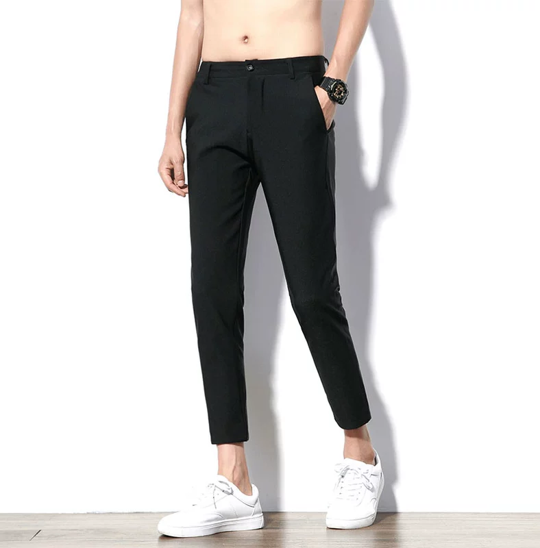 Quần voan crop top nam xu hướng phiên bản Hàn Quốc của quần lọt khe siêu mỏng phù hợp với quần trẻ trung thoải mái - Suit phù hợp quần tây đen nam
