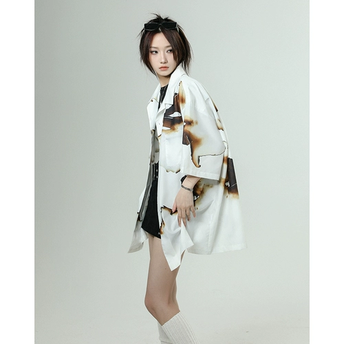 Шелковая рубашка, шифоновая куртка, короткий рукав, свободный крой