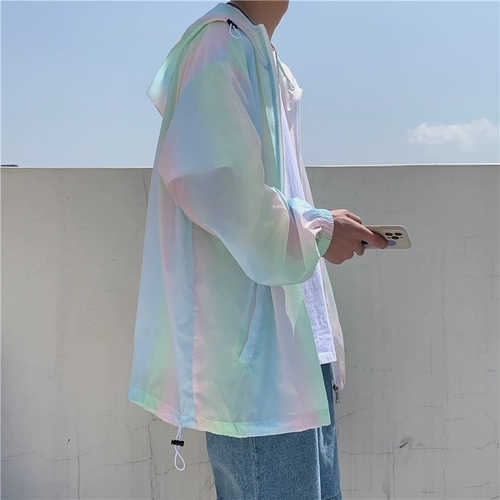Летняя светоотражающая трендовая одежда для защиты от солнца, тонкая брендовая мужская толстовка с капюшоном, оверсайз