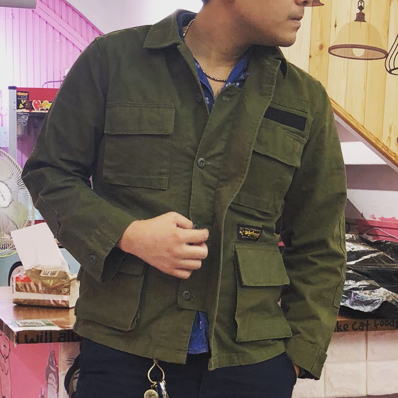 UNDERINSane Tự phơi bày Việt Nam bốn túi áo khoác quân đội BDU Twill canvas OG107 10oz so mi nam