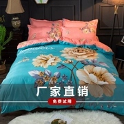 Các bông mới chải giường denim mạng đúp Red tấm bông trang bị châu Âu 1,5m 1.8m - Bộ đồ giường bốn mảnh
